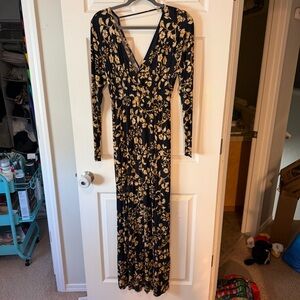 Jessica Simpson Maternity Black Maxi Dress with Gold Flowers